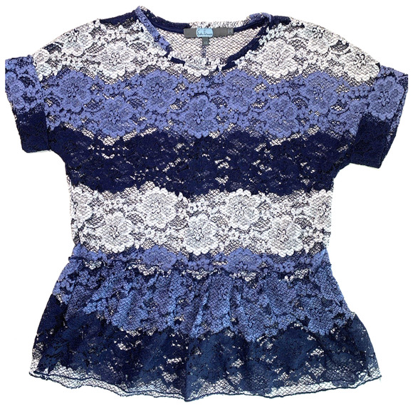 Anthropologie Eva Franco Women's Size XS Sheer Striped Lace Peplum Top Blouse - Picture 3 of 7